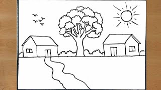 Scenery Drawing A House of Scenery A Nature Scenery [upl. by Cela]