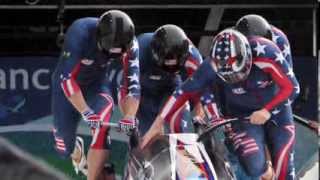 Winter Olympics Bobsled  Mechanics of Sprint Start [upl. by Yanarp]