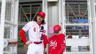 Kid reporter Evan interviews Reds players on Kids Opening Day [upl. by Einaffets]