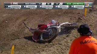 Glen Helen 250 Moto 2 McAdoo goes down hard bike goes flying [upl. by Anidam]