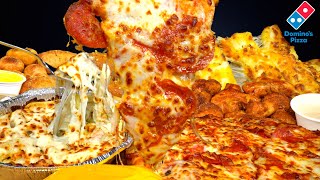 ASMR MUKBANG DOMINO’S EXTRA CHEESY PEPPERONI PIZZA CREAMY PASTA CHEESY BREAD  WITH CHEESE amp RANCH [upl. by Bambi]