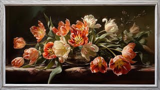 Framed Art Gallery  12 Floral Oil Paintings  2 Hour Screensaver [upl. by Alvie]