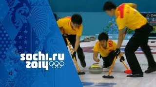 Curling  Mens Round Robin  Russia v China  Sochi 2014 Winter Olympics [upl. by Milicent]