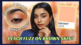 PEACH FUZZ MAKEUP TUTORIAL ON BROWN SKIN Pantones colour of the year peachfuzz pantonecolor [upl. by Inatsed839]