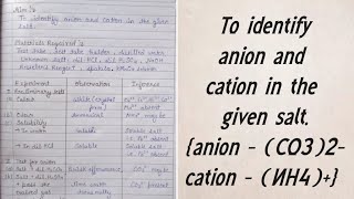 Salt analysis To identify anion and cation in the given salt anion  CO32 and cation NH4 [upl. by Poppo]