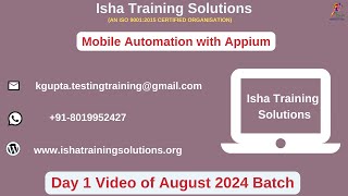 Mobile Automation with Appium Day 1 on 28th August 2024 whatsapp us on 918019952427 to enroll [upl. by Hsejar990]