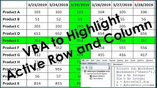 VBA to Highlight Active Row and Column in Excel Automatically [upl. by Nirra]