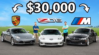 Porsche Cayman S vs Corvette Z06 vs BMW Z4M  30000 Question [upl. by Ecinrahs]