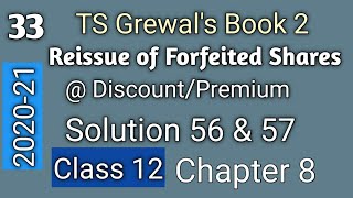 33 Reissue of Shares  discountPremium TS Grewals Solution 56 amp 57 Class 12 Accountancy 202021 [upl. by Melquist]