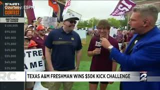 Texas AampM Student From Houston Nails Field Goal To Win 50K On ESPN College GameDay [upl. by Durwood]