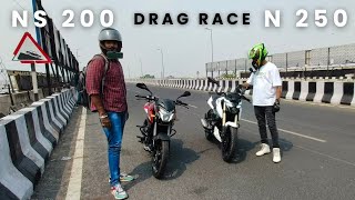 2024 Bajaj Pulsar N250 vs pulsar NS200 Drag Race srvlogs bajaj [upl. by Netsirt]