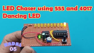 project ic 4017 ic 555 Data sheet 4017 Running Led Chaser Dancing LED [upl. by Keriann302]