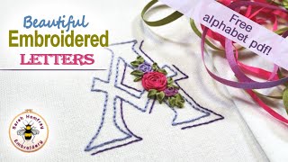 Easy to stitch alphabet tutorial with roses in silk ribbon hand embroidery ideal for beginners [upl. by Eirrehc]