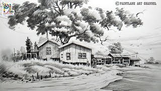 How to Draw and Shade A Scenery Drawing With Pencil  Easy Pencil Art [upl. by Isbel]