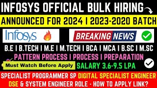 Finaly Infosys 2024 Official Bulk Hiring Announced  2024 2020 Batch  Watch Before Apply [upl. by Amadeus]