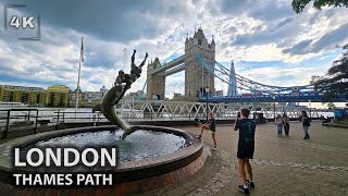 🇬🇧 London Thames Path Walk  Canary Wharf to Tower Bridge  4K HDR [upl. by Cyrillus708]