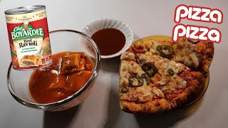 CHEF BOYARDEE BEEF RAVIOLI amp LEFTOVER PIZZA PIZZA ASMR MUKBANG [upl. by Fanning741]