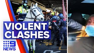 Coronavirus Violence erupts between antilockdown protesters and police  9 News Australia [upl. by Akema865]