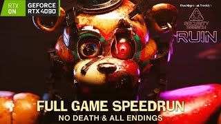 FNAF Security Breach Ruin DLC  Full Game SPEEDRUN Walkthrough No Death ALL Endings [upl. by Fayre]