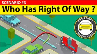 Which car has the right of way Understand Rightofway rule for TIntersections  DMV Permit Test [upl. by Antonie868]