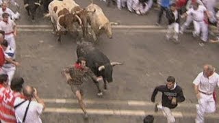 Spains San Fermin bull running festival draws thousands [upl. by Trever]