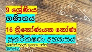 grade 9 maths16 පුනරීක්ෂණ අභ්‍යාසය ත්‍රිකෝණයක කෝණ nuwana [upl. by Phiona]