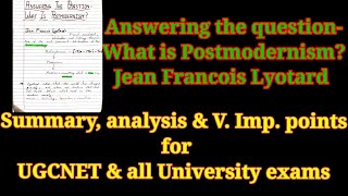 Answering the question what is post modernism by Jean Francois Lyotard in Hindi summary education [upl. by Nadler]