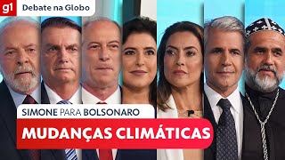 Simone Tebet MDB pergunta para Bolsonaro PL sobre mudanças climáticas DebateNaGlobo [upl. by Otti60]