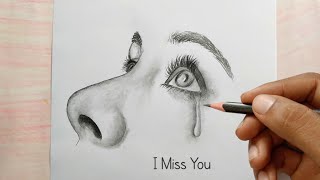 I Miss You😢 Girl Crying face drawing  Pencil Sketch step by step [upl. by Assiroc]