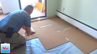 How to Install Cork Underlayment for Laminate Flooring Installation  Mryoucandoityourself [upl. by Narej]