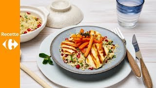 Salade de couscous carottes caramélisées et halloumi [upl. by Ayotyal]