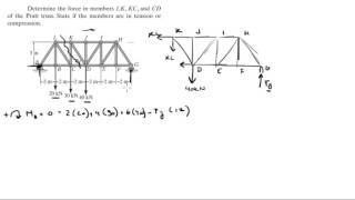 Determine the force in members LK KC and CD of the Pratt truss [upl. by Berty]