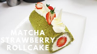 How to make Matcha Strawberry Swiss Roll  绿茶蛋糕卷 [upl. by Otir]