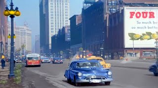 Chicago 1950s in color Street Scene 60fpsRemastered wsound design added [upl. by Ecreip799]