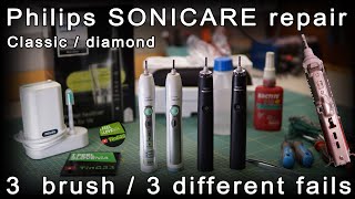 How to Philips SONICARE Repair 3 brush  3 different fails [upl. by Ronny913]