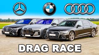 BMW 7 Series v SClass v A8 DRAG RACE [upl. by Moraj190]