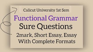 Calicut University 1st Sem Functional Grammar Sure Questions 2 mark Short Essay amp Essay with Formats [upl. by Yurik]