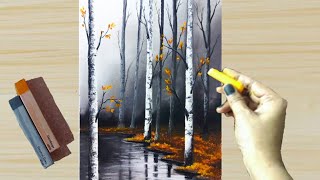 Soft Pastel Drawing  How to Draw step by step Misty Autumn Forest Landscape PaintingDrawing [upl. by Rosemarie420]