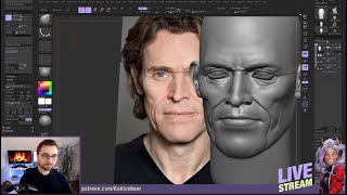 Willem Dafoe Likeness Sculpting in ZBrush Live Stream [upl. by Volotta]