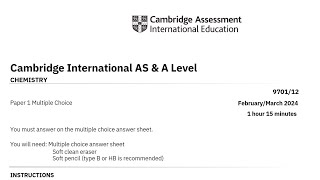 970112FM2024As LevelChemistry P1Cambridge [upl. by Anilok720]