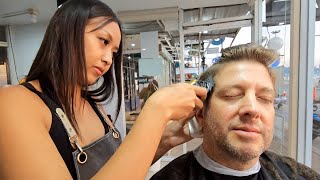 💈Lady Barber Cherrys HAIRCUT amp SHAVE 🍒 the ASMR Sounds will PUT YOU TO SLEEP Pattaya Thailand 🇹🇭 [upl. by Elletsirhc]