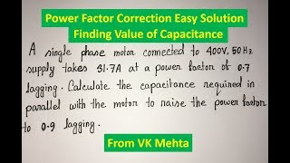 How to find out capacitance for Power Factor Correction Related Problem from VK Mehta Example 62 [upl. by Aicila]