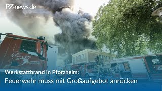 Brand in Pforzheimer KFZWerkstatt fordert Großaufgebot an Feuerwehrkräften [upl. by Itsa]