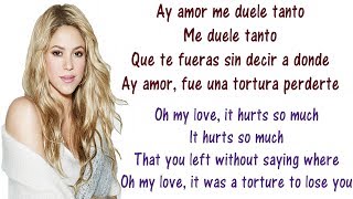 Shakira  La Tortura Lyrics in English and Spanish  ft Alejandro Sanz  A torture  Translation amp M [upl. by Trutko]