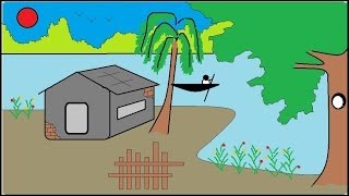 How to draw a scenery  How to draw house in an island  Easy drawing [upl. by Bourn]