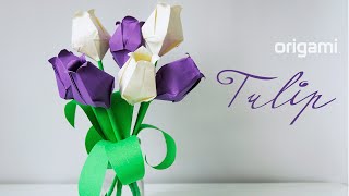 🌷 Origami Tulip 🌷  Easy way to make a Tulip flower [upl. by Dduj]