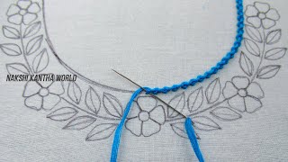 Wow its so cute floral neckline embroidery for kurti New hand embroidery neck design tutorial [upl. by Eve]