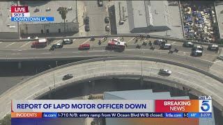 LAPD motor officer victim of alleged hitandrun on 10 Freeway [upl. by Haerb]