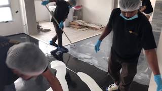 Metallic Epoxy Flooring Design Black Highlights on Silver amp White Base [upl. by Arutek]