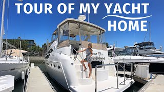 YACHT TOUR of MY LIVEABOARD HOME  Meridian AFT CABIN Motor Yacht WALKTHROUGH with SPECS amp Outtakes [upl. by Noevart]